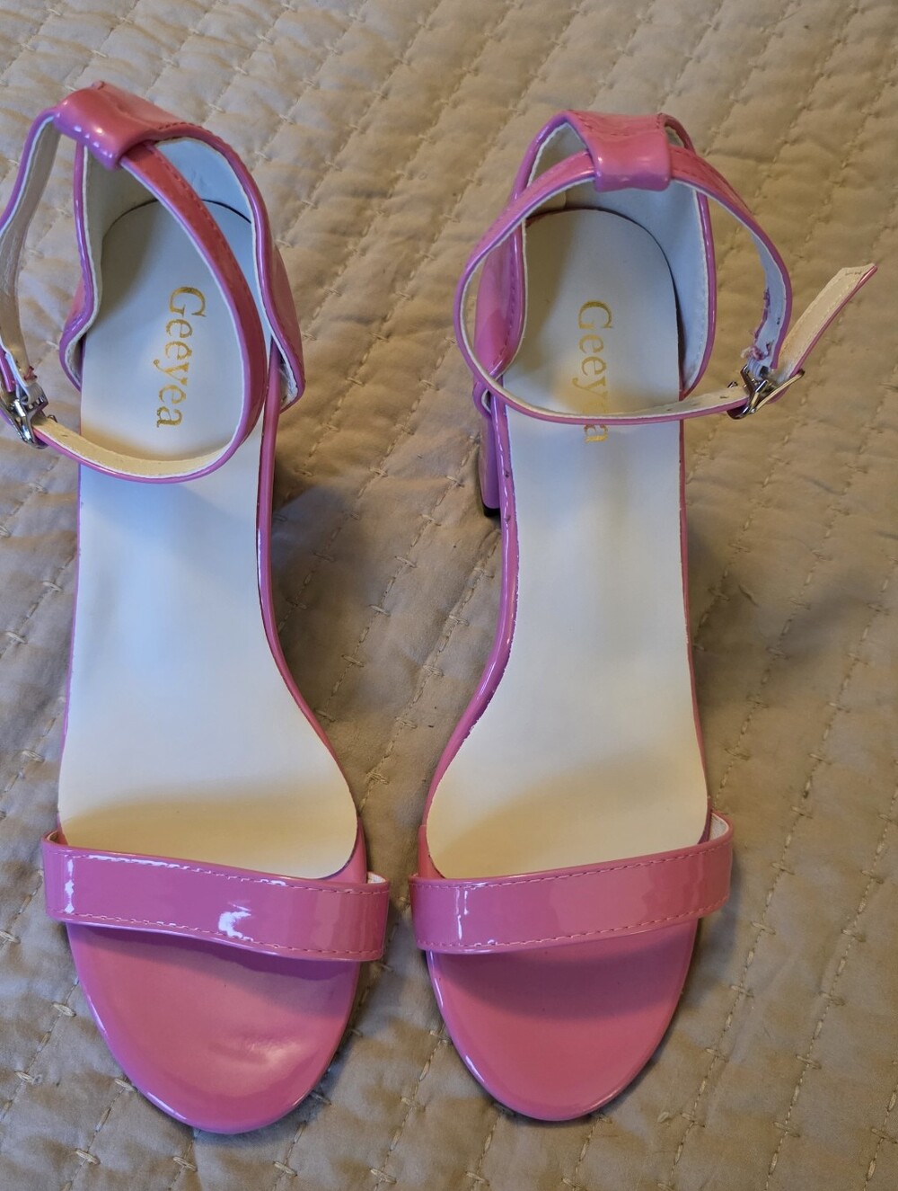 Women's Pink Block Heel Ankle Strap Sandals